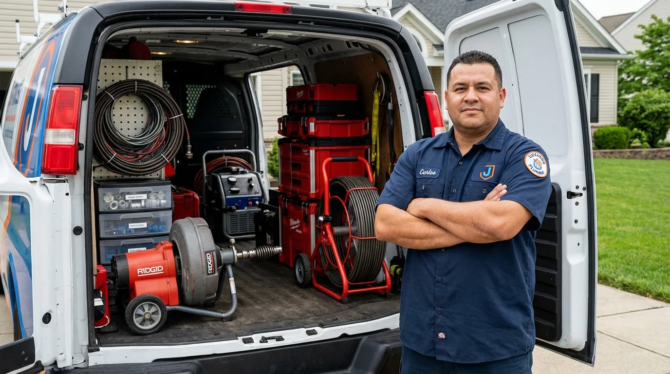 Professional drain cleaning equipment and Johns Plumbing LLC plumber in Sayre