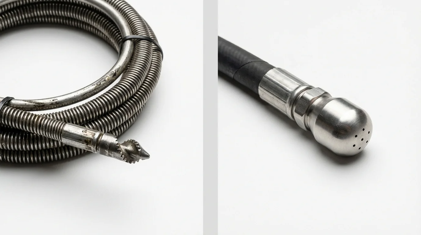 Drain snake cable and hydro jetting nozzle used for drain cleaning in Sayre, OK