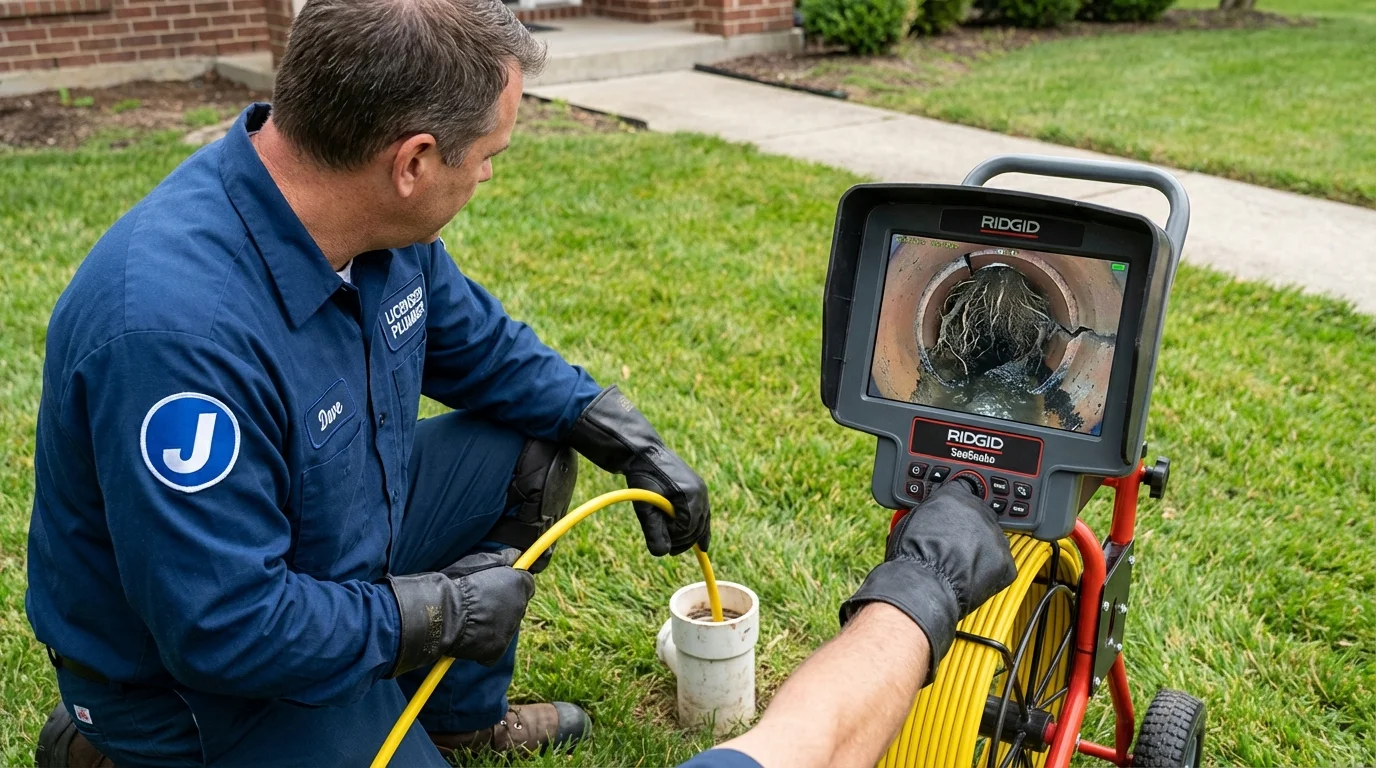 Sewer camera inspection being performed by Johns Plumbing LLC in Sayre