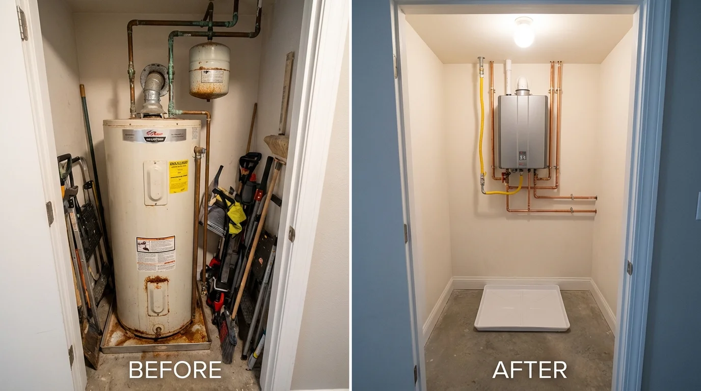 Tank water heater versus wall-mounted tankless unit comparison for Sayre, OK homeowners