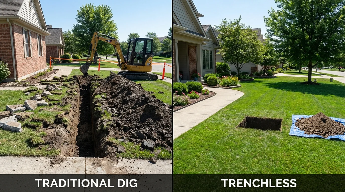 Trenchless sewer repair with minimal yard damage versus traditional excavation in Sayre, OK